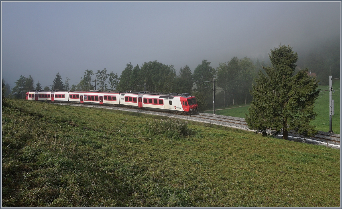 A Travy local train on the way to Vallorbe between Le Pont and Le Day.
28.08.2018