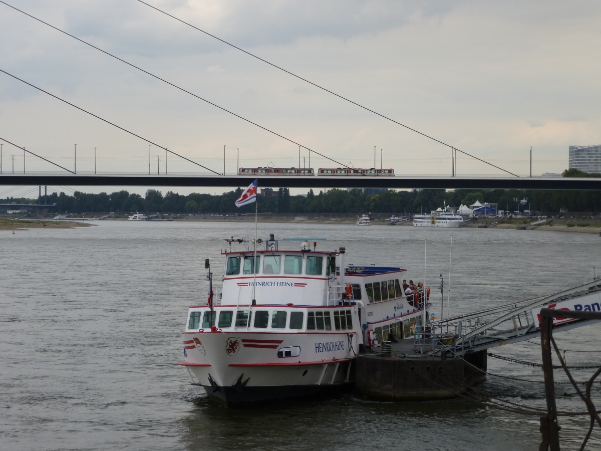 A U-Bahn is driving on a bridge in Dsseldorf on August 20th 2013.