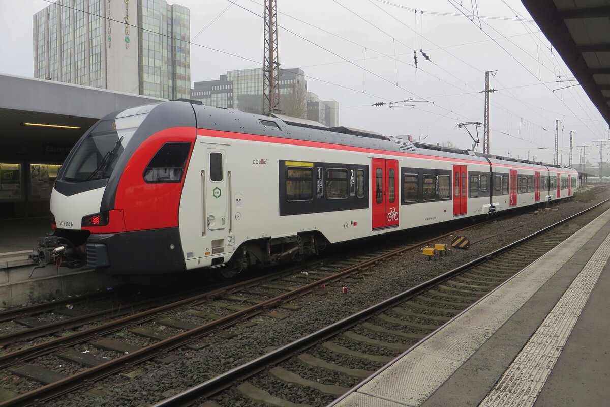 Abellio 3427 008 shows a different colour scheme at Essen Hbf in her last week of service, 26 January 2022.