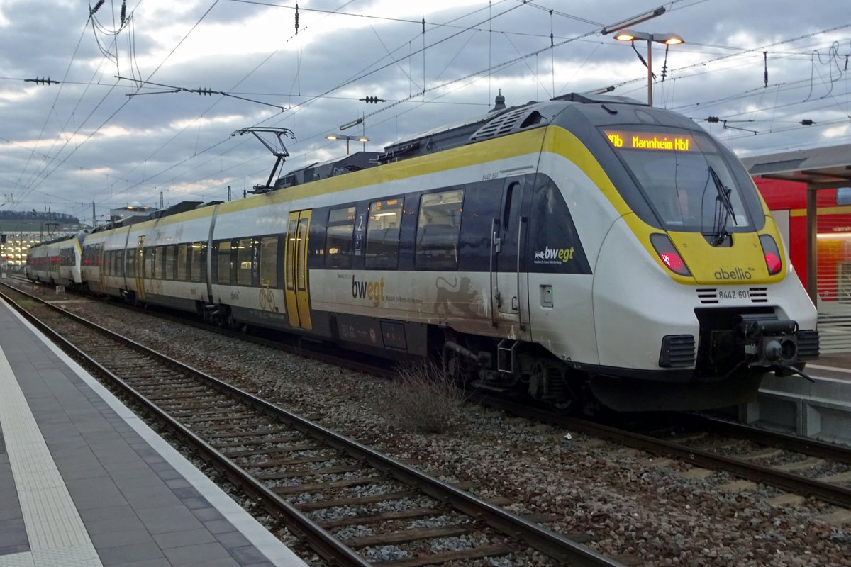 Abellio 8442 601 stands in Heilbronn on the evening of 20 February 2020.