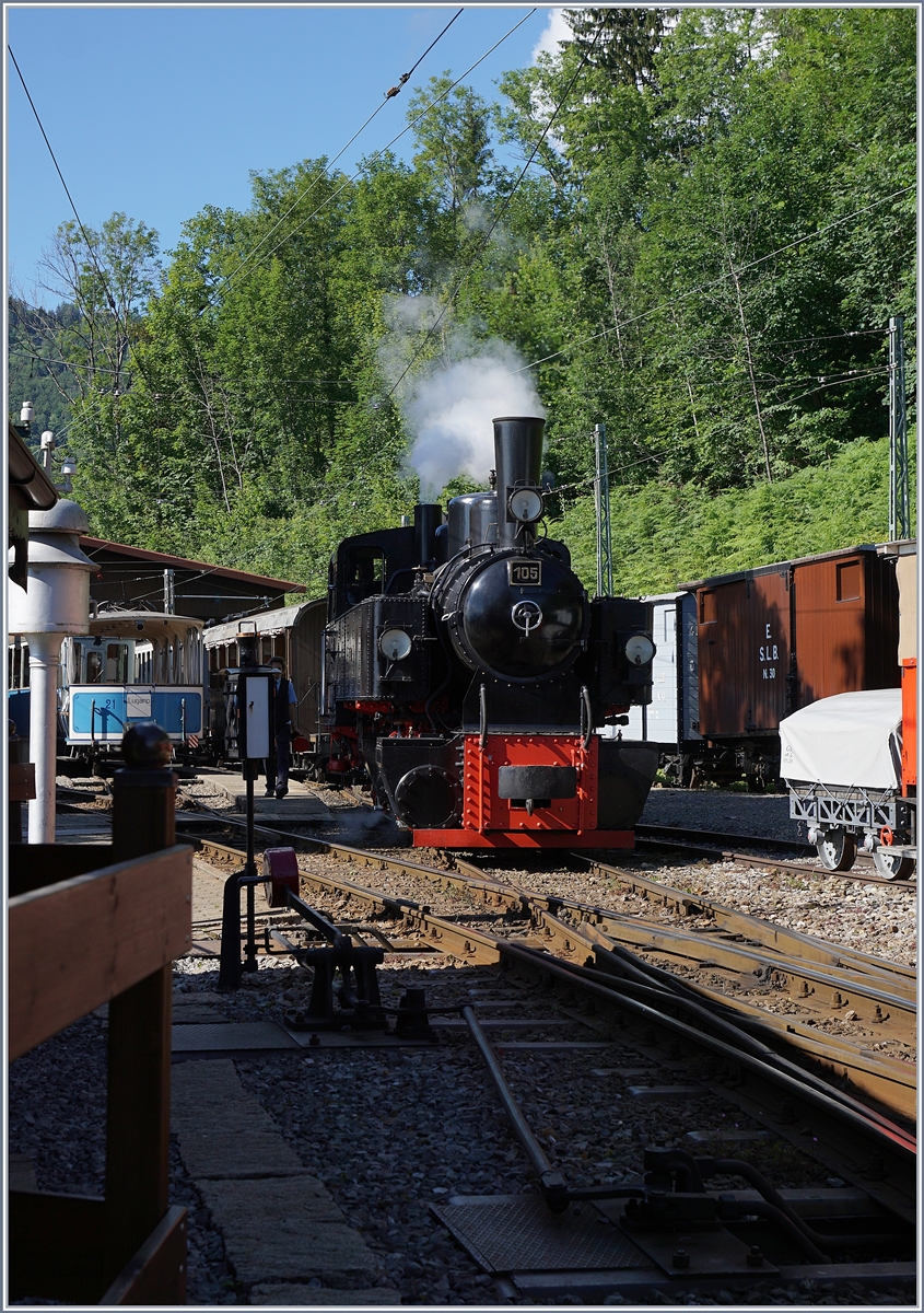 After the day work, the Blonay-Chamby G 2x 2/2 105 takes a break over the night. 

Chaulin, 21.06.2020