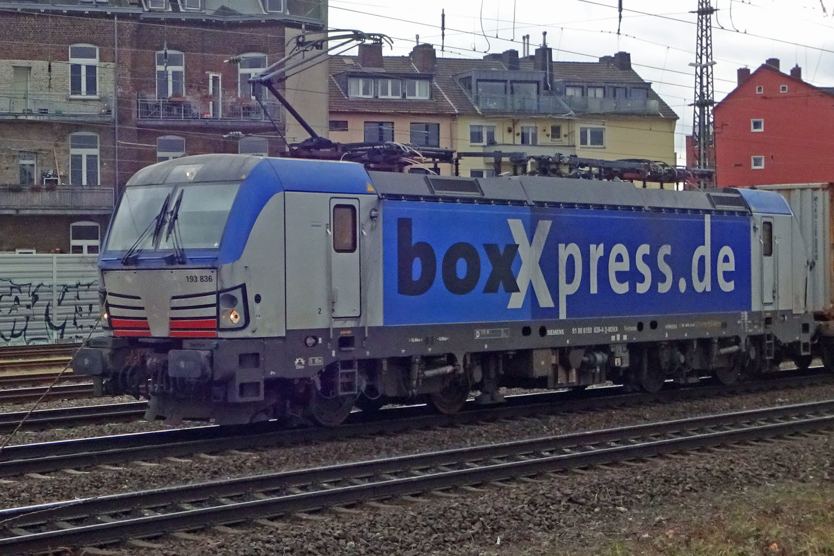 Almost surprised! Hence just an emergency shot on the BOxXpress 193 836 at Köln west on 20 February 2020.