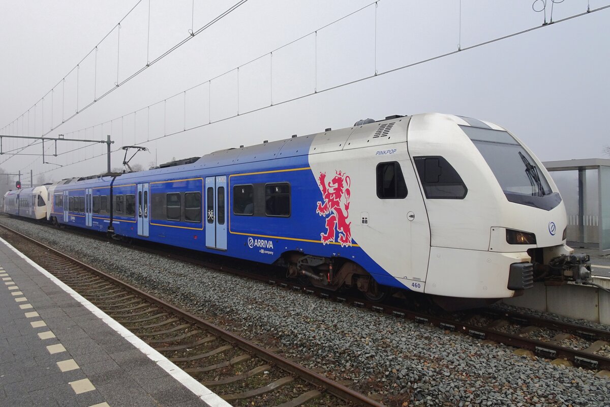 Arriva Limburg 460 'PINKPOP' stands at Blerick on 16 December 2021.