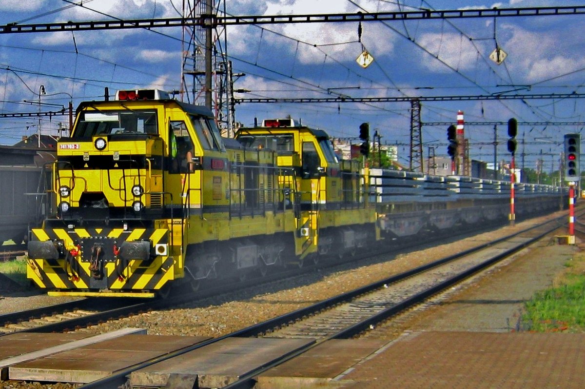 AWT, former Viamont 741 703 hauls a train of sleepers through Pardubice on 30 May 2012.