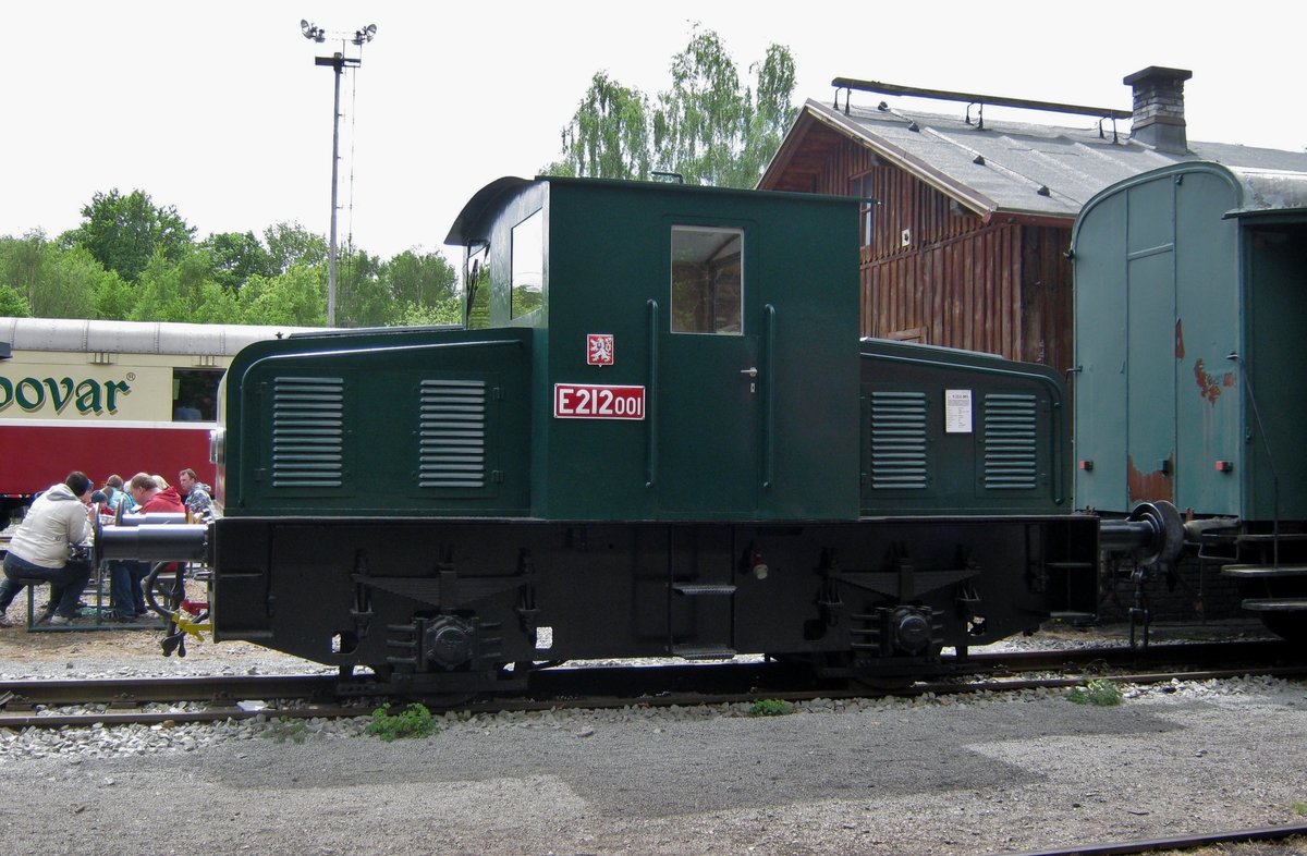 Battery loco E212 stands in the railway museum of Luzna u Rakovnika on 13 May 2012.