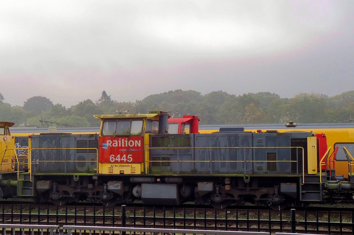 Be patient! Former NS 6445 stands aside at Amersfoort on 17 October 2014. She stands there for years, according to the accumulated moss (yes, that's the green thing) on the loco.