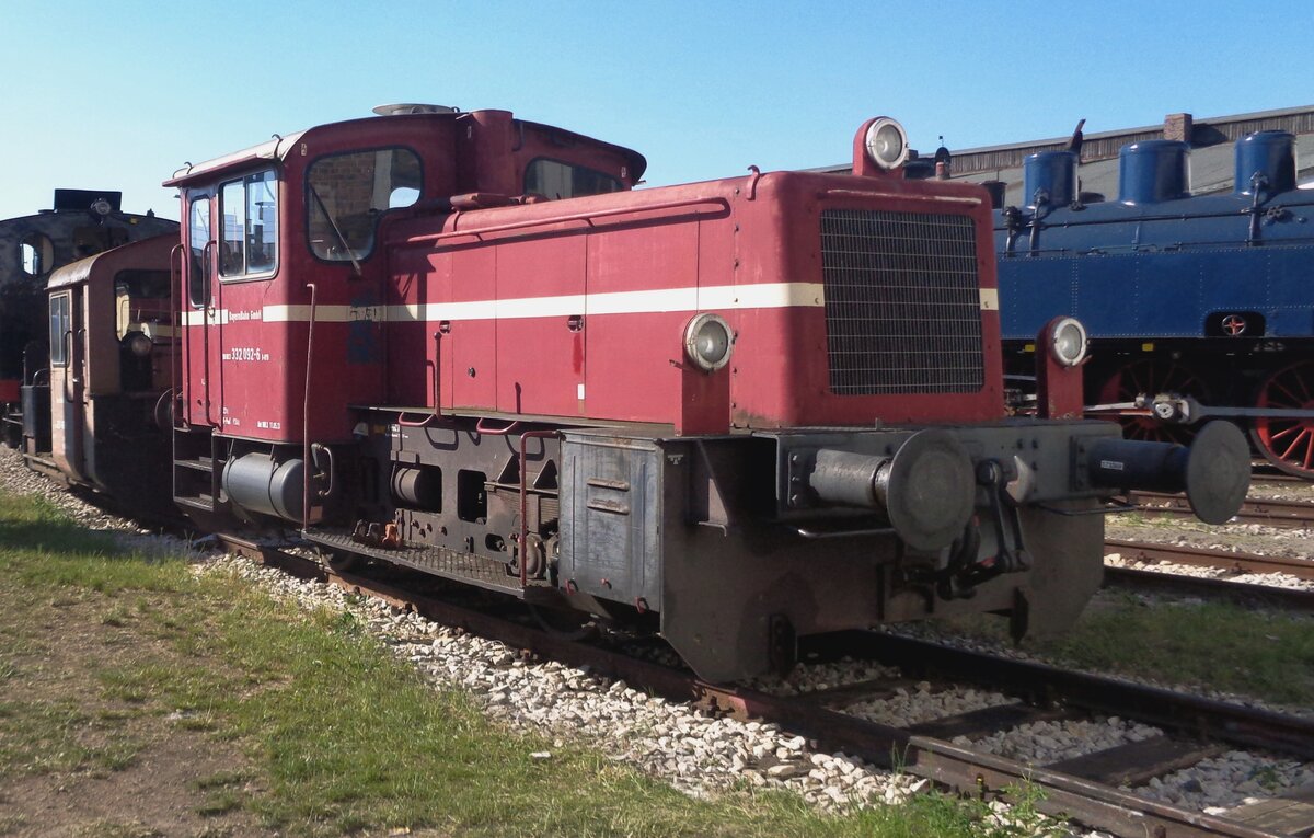 BEM's shunter 332 092 allows herself to be photographed at Nördlingen on 1 June 2019 during the festivities of 50 years of the Bavarian Railway Museum.