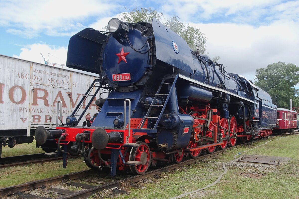 Big Albatross 498 104 stands in Bratislava-Vychod during the RENDEZ 2022 train festival on 25 June 2022.