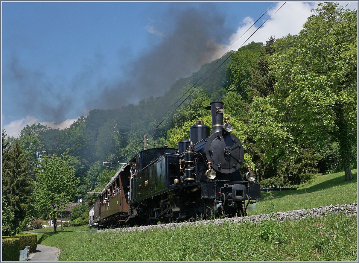 Blonay-Chamby Mega Steam Festival 2018: A other variant of the nice Ballenberg Dampfbahn G 3/4 208 on the way to Chamby by Blonay.
20.05.2018