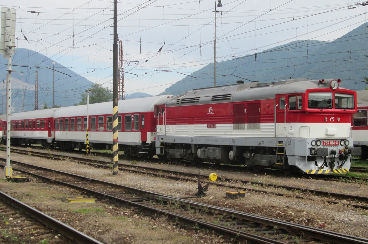 Brejlovec 757 014 takes a break at Vrutky on 30 May 2015.