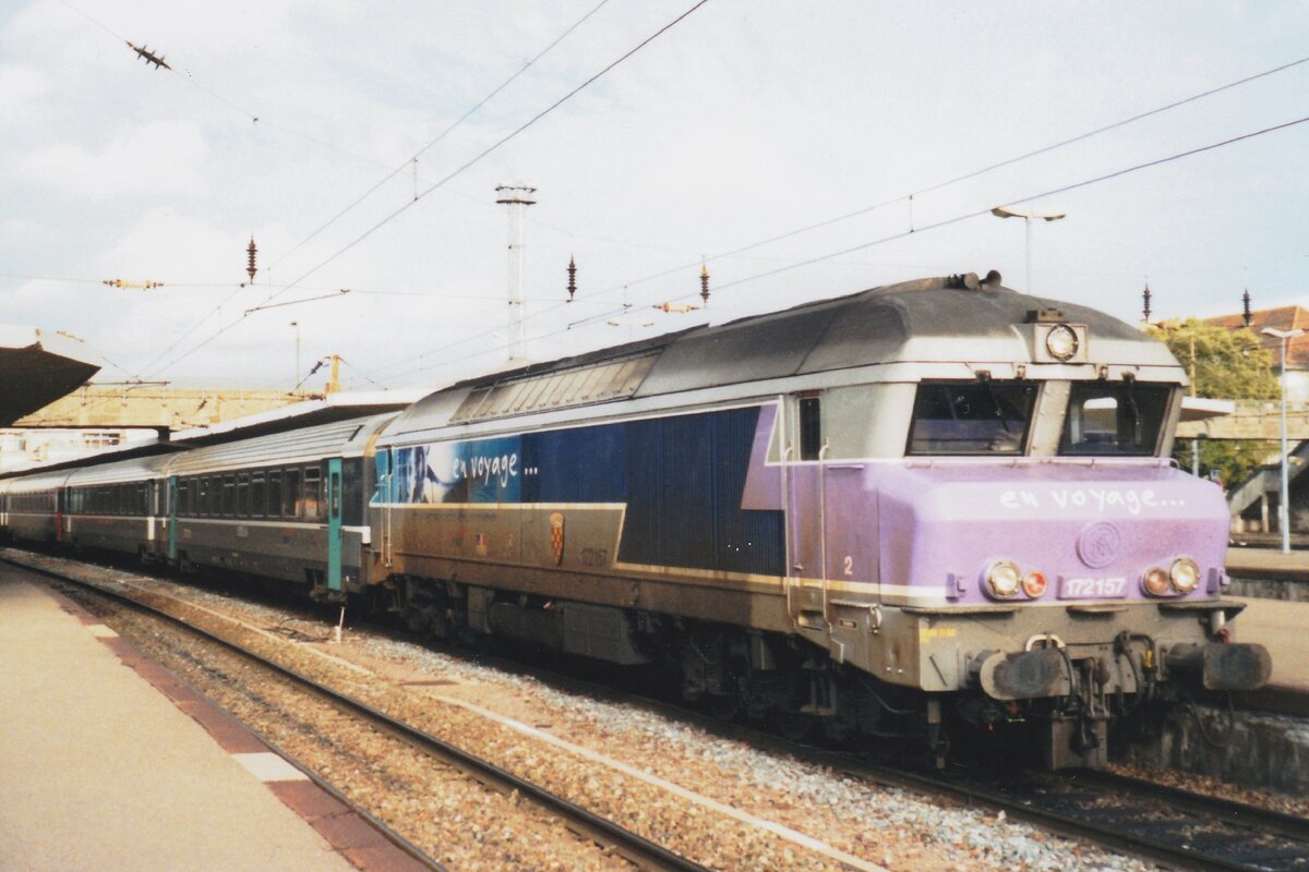 CC 72157 stands with a CoRail train to Paris Est ready for departure at Mulhouse on 19 September 2004.
