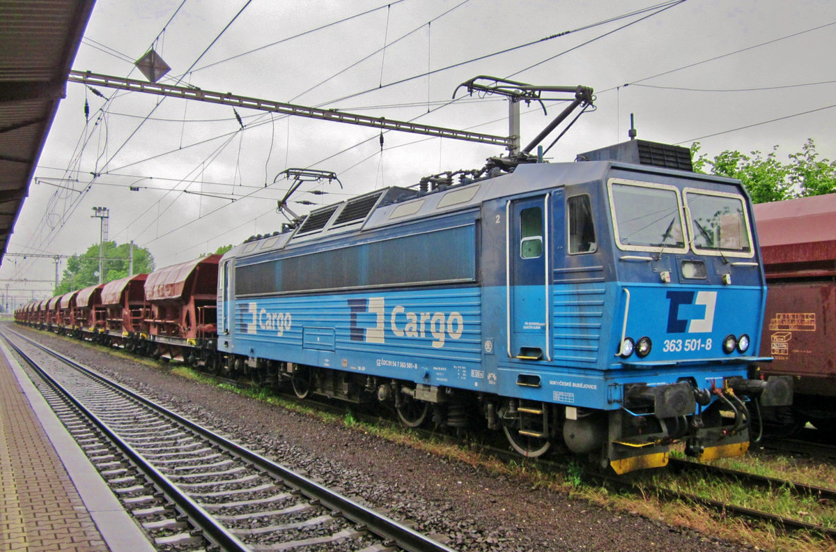 CD Cargo 363 501 waits on 4 June 2015 at Hranice nad Morave with a coal train.