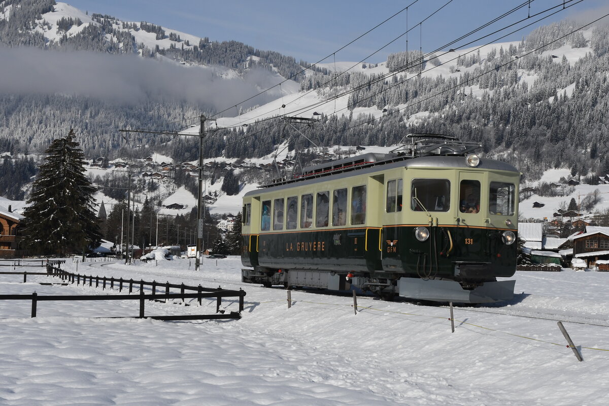 Ce 4/4 131 °La Gruyére° Assurant un train spécial
Ici a Gstaad
Prise le 16 janvier 2021

This 4/4 131 ° La Gruyére ° Ensuring a special train
Here in Gstaad
Taken on January 16, 2021 
