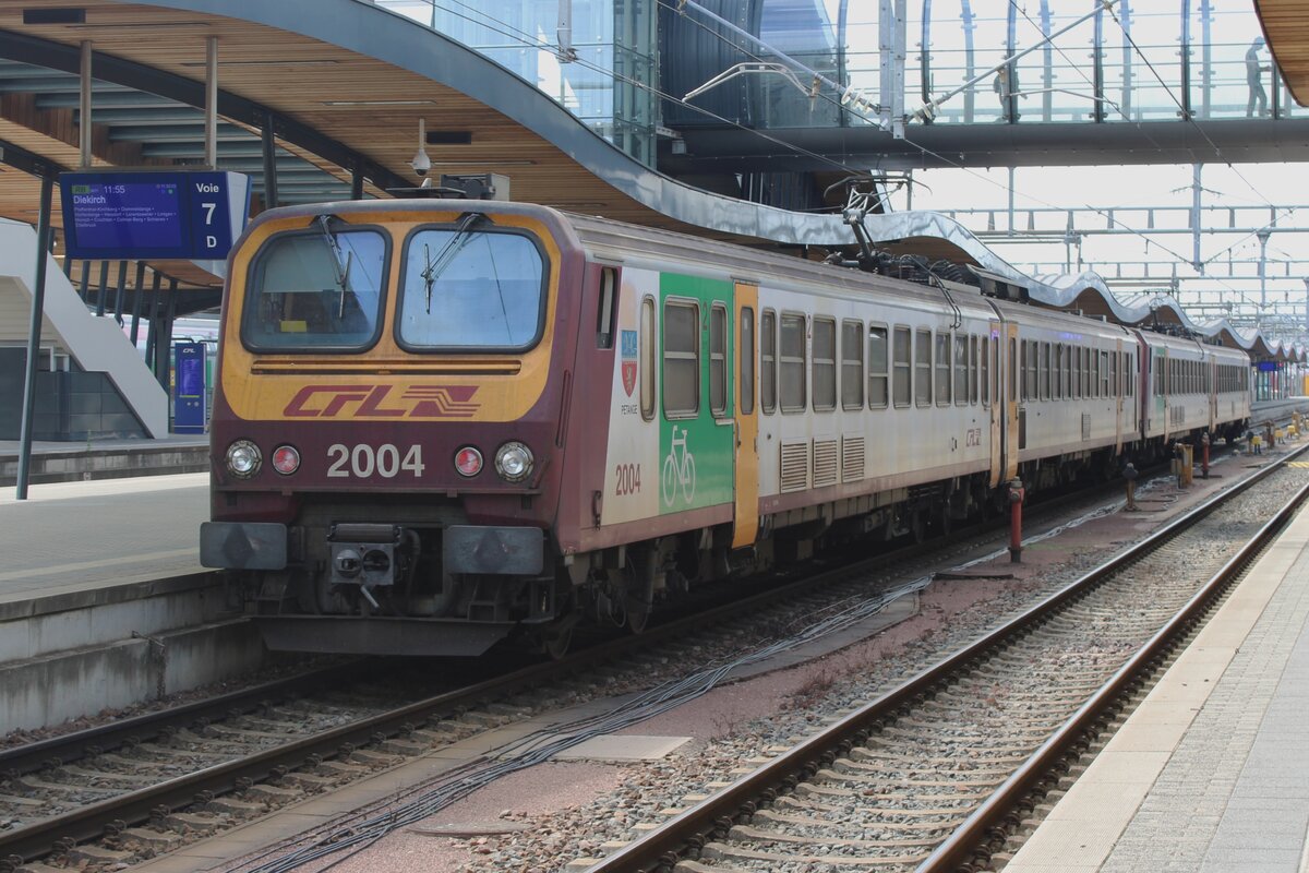CFL 2004 stands on 19 August 2023 ready for departure at Luxembourg gare.