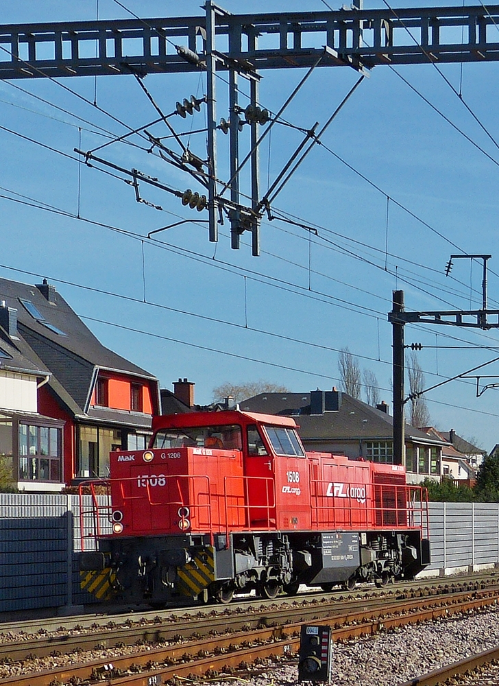 .CFL Cargo 1508 is running through the station of Noertzange on February 24th, 2014.