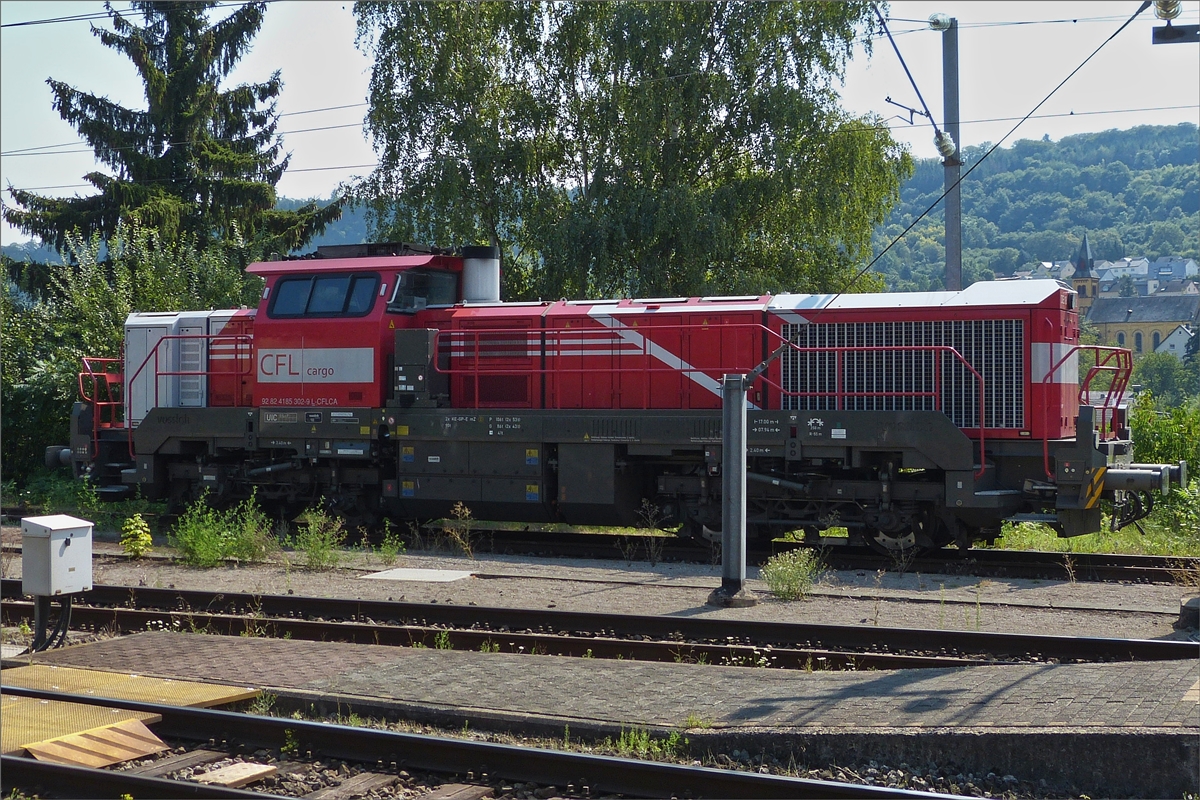 CFL Cargo Vossloh DE 18-302 stands in Wasserbillig on August 25th, 2019,