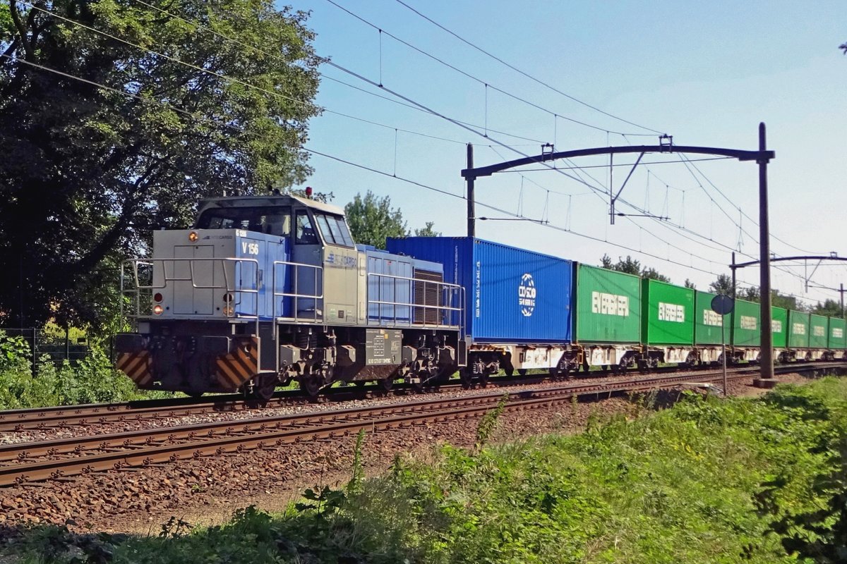 Container train with RTB V 156 thunders through Oisterwijk on 26 June 2019.