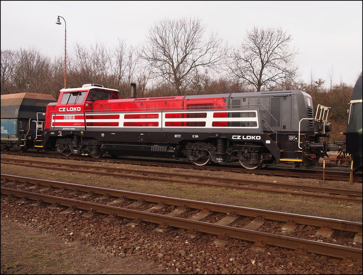 CZ LOKO 744 001-9 in railvay station Hostivice on 16.1.2015.