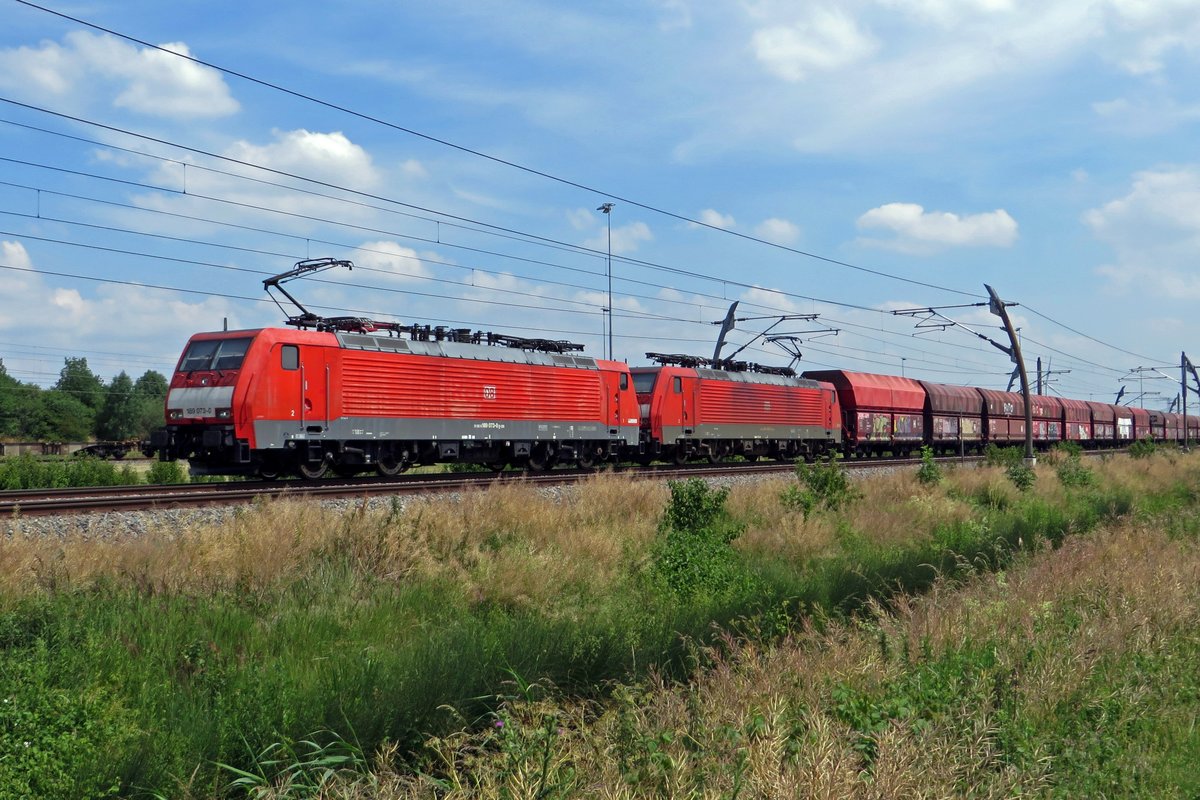 DB 189 073 hauls a coal train on the Betuwe-Route near Valburg on 12 June 2020.