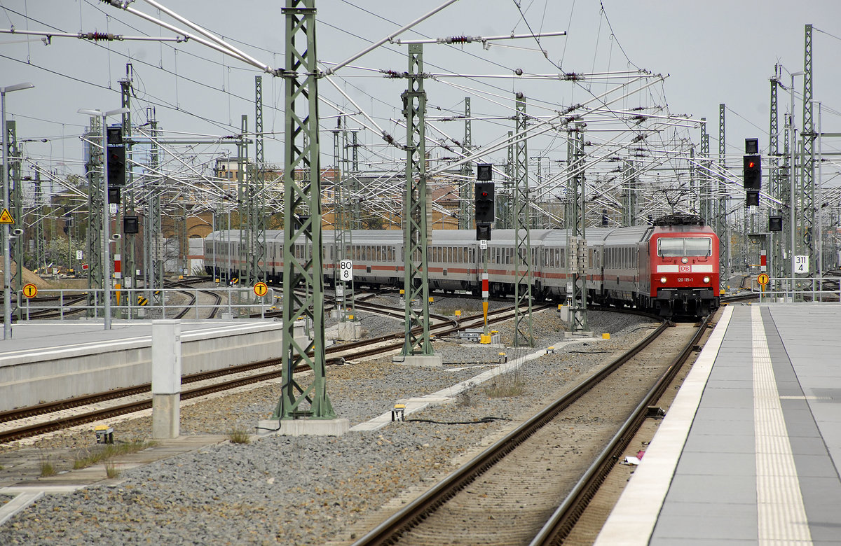 DB Class 120 115-1 arriving at Leipzig Central Station May 1st 2017 - The locomotives' prototypes, delivered in 1979 (Mark 120.0), were one of the first electric locomotives with three-phase motors. They were based on experiences made in the 1970s with diesel-electric test platforms (Mark DE 2500/ DB Mark 202). In Norway, a new four-axle Locomotive, Mark El-17, was launched during 1983 with top speeds up to 93 miles per hour (150 km/h).