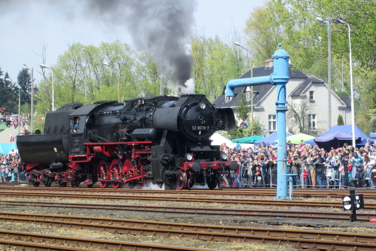 DDR modified Kriegslok 52 8079 takes part in the steam engine parade at Wolsztyn on 30 April 2016.