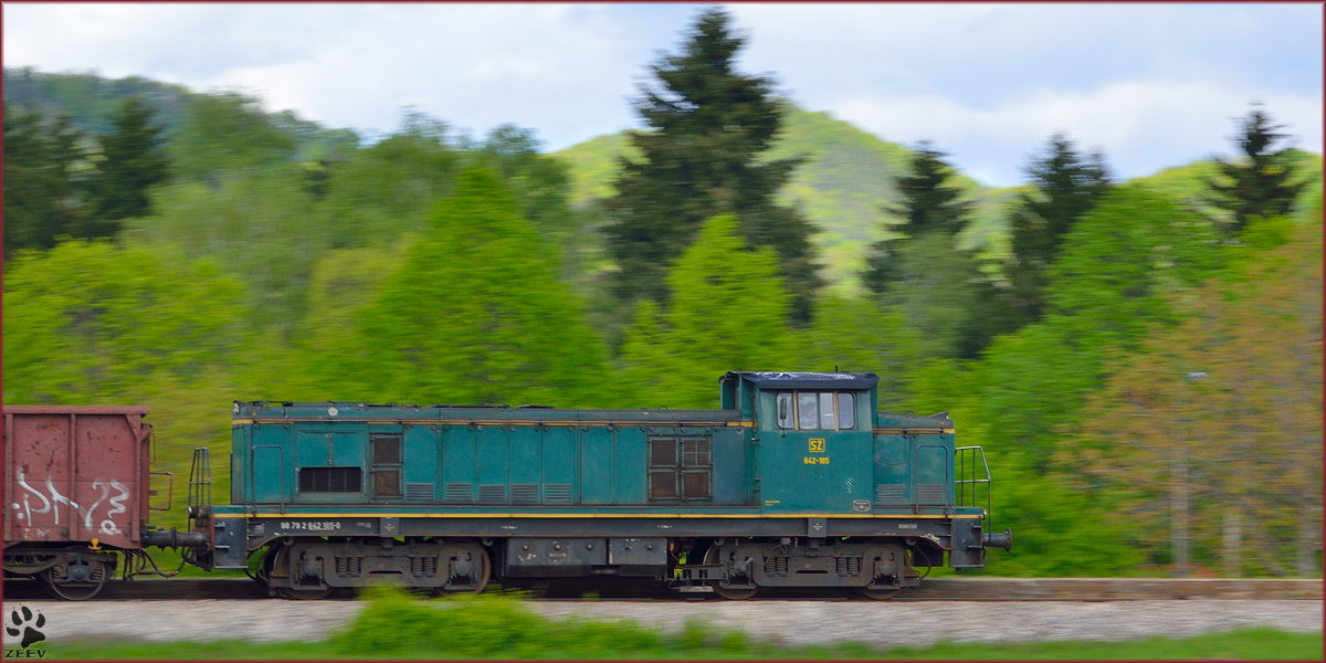 Diesel loc 642-185 pull freight train through Limbuš on the way to Tezno yard. /16.4.2014