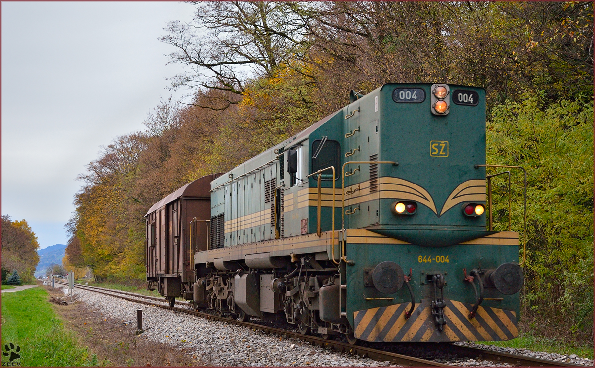 Diesel loc 644-004 pull freight train through Maribor-Studenci on the way to Tezno yard. /11.11.2013