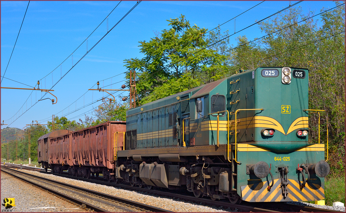 Diesel loc 644-025 pull freight train through Maribor-Tabor on the way to Tezno yard. /4.10.2013