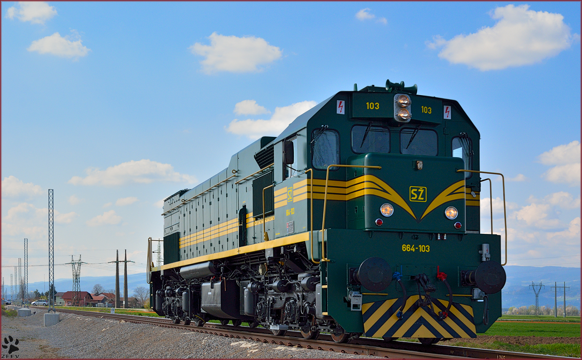 Diesel loc 664-103 is running through Cirkovce on the way to Hodoš. /28.3.2014