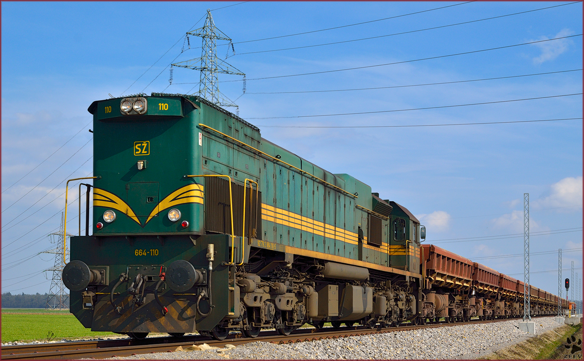 Diesel loc 664-110 is hauling freight train through Cirkovce on the way to Hodoš. /26.2.2014