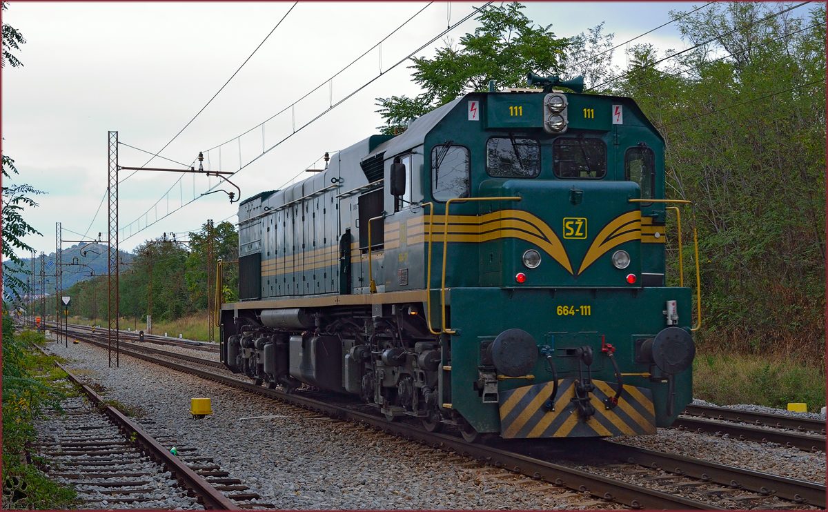 Diesel loc 664-111 is running through Maribor-Tezno on the way to Studenci station. 10.9.2013
