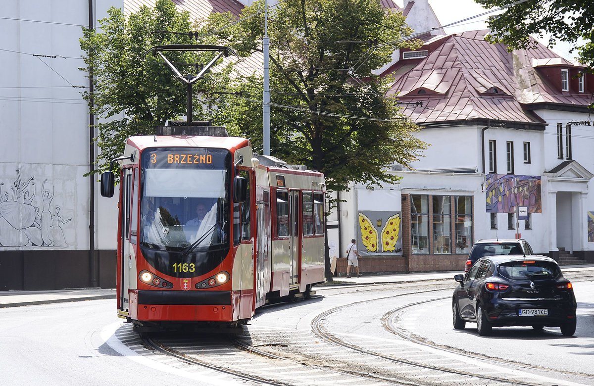 DUEWAG N8C-NF (1163) ZTM Gdańsk on line 3 in Gdánsk (Poland). Date: August 14 2019.