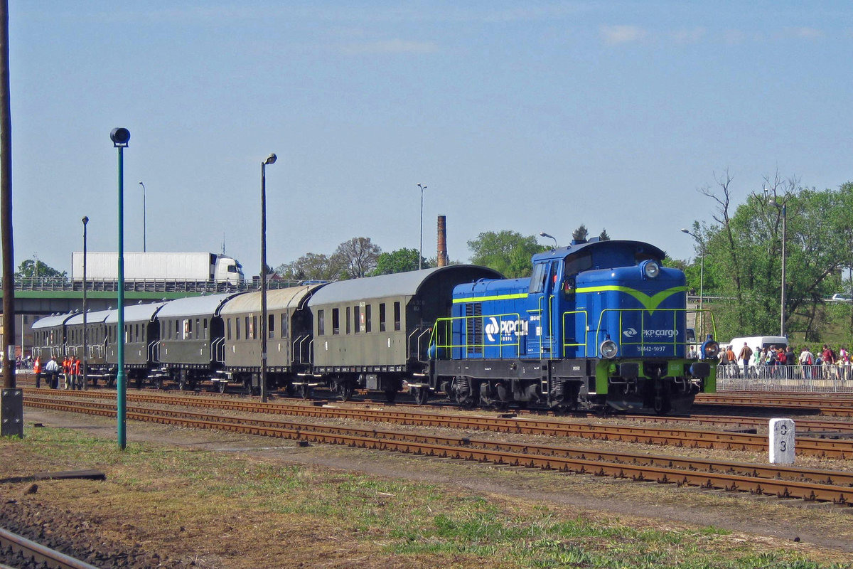 During the loco parade on 30 April 2011, SM42-1097 hauls ex-KPEV stock through Wolsztyn.