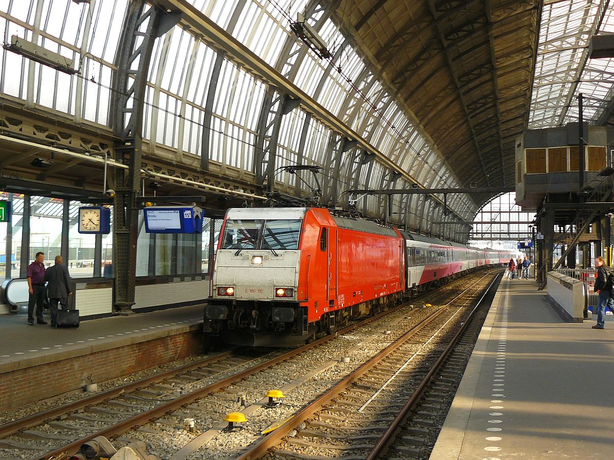 E 186 115 (91 84 1186 115-9) with Intercity to Breda. Track 15 Amsterdam Centraal Station 20-09-2014.