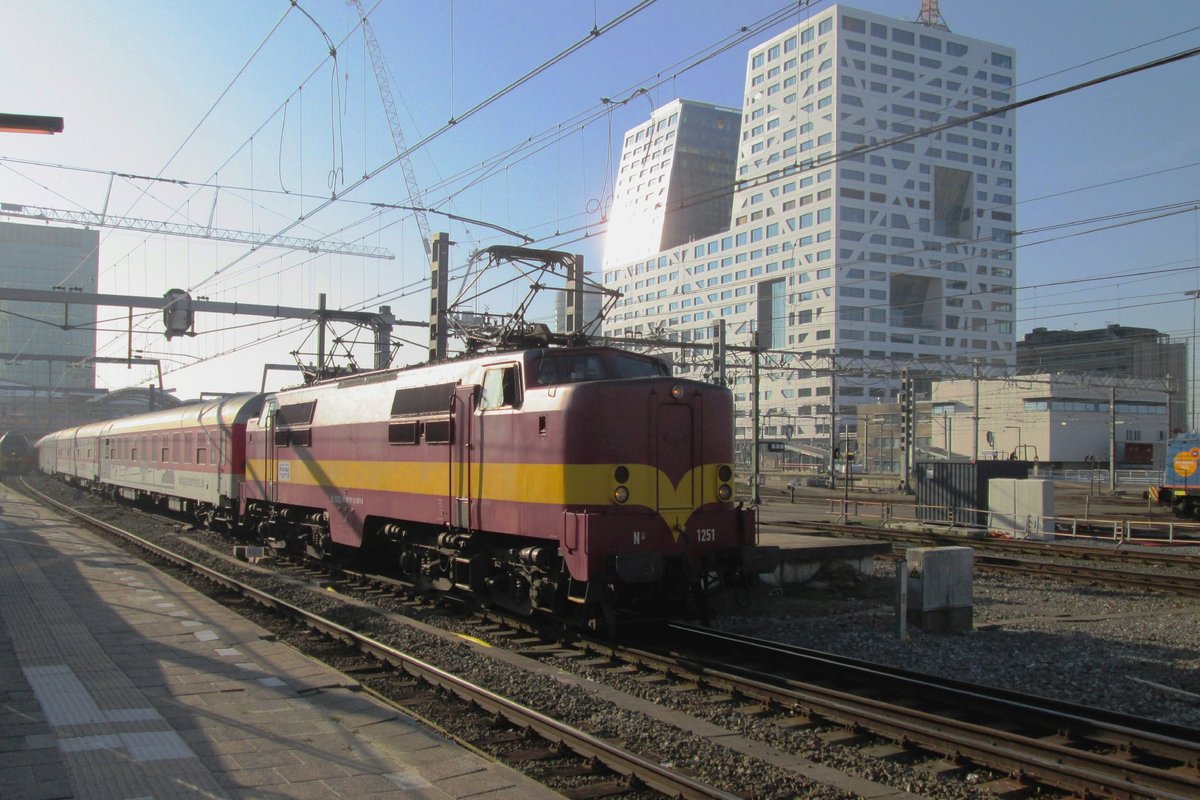 EETC 1251 hauls an overnight train out of Utrecht Centraal on 9 March 2014 -sadly the Sun didn't stand ideally for photographing.