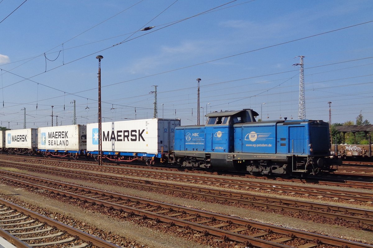 EGP 212 279 stands with a container train at Cottbus on 18 Septemebr 2018.