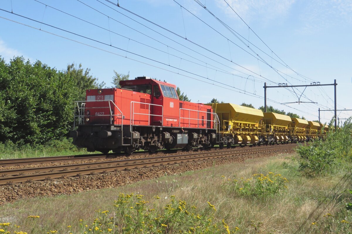 Engineering train headed by 6427 passes through Alverna on 3 August 2022.