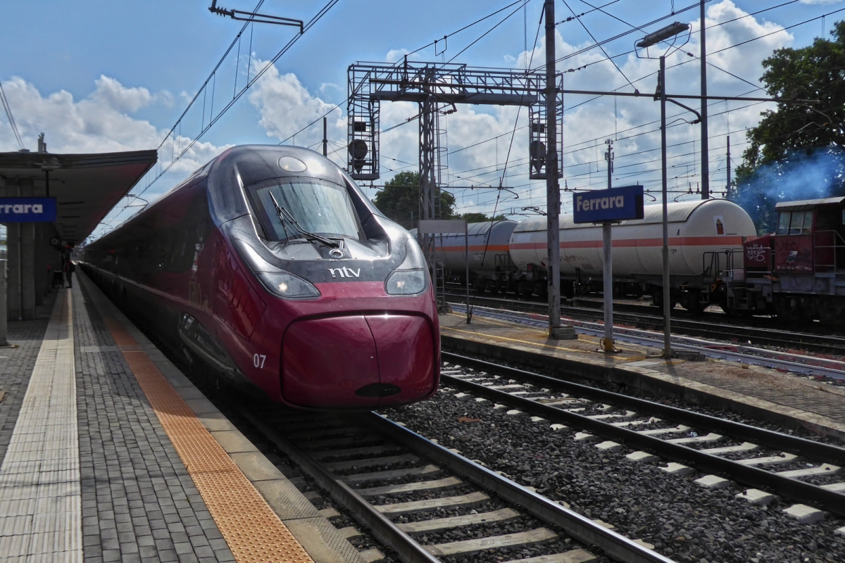 ETR 675, Italo NTV 07 high-speed train, ready to depart from the platform in Ferrara. . May 8th, 2025.

