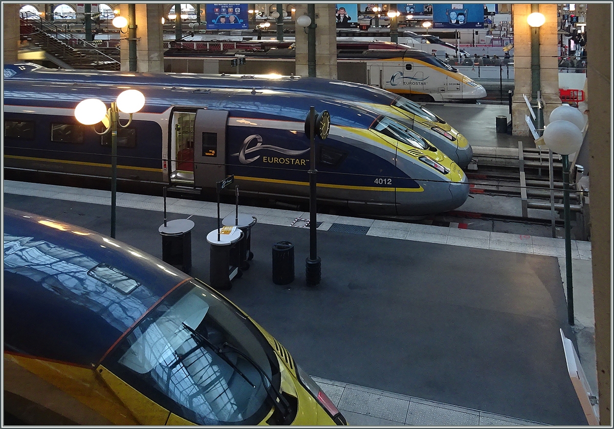 Eurostar trains in the Paris Nord Station. 

17.04.2016