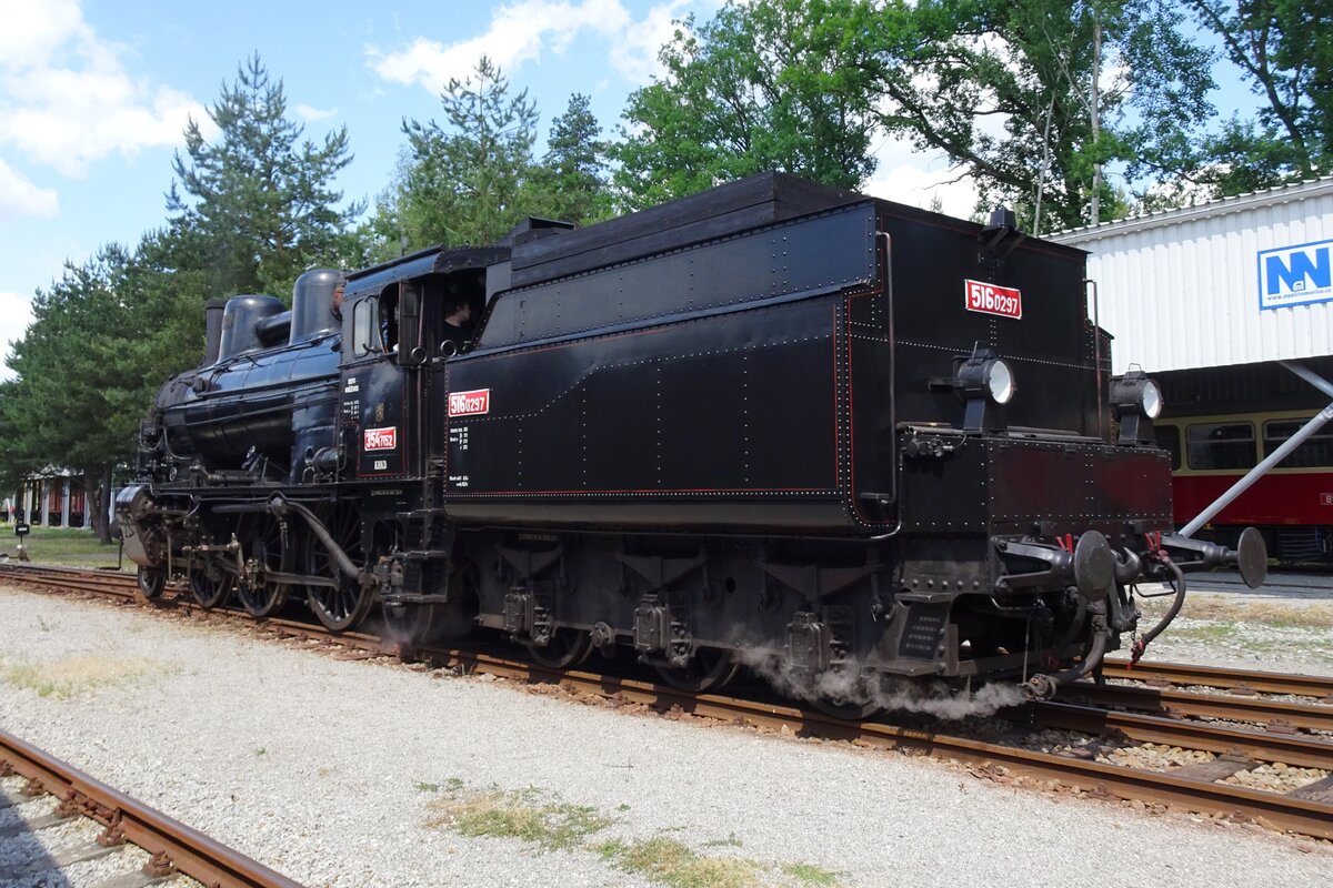 Ex-CSD 354.7152 is about to get fresh coal and water on 11 June 2022 in the CD Railway Museum of Luzna u Rakovnika.