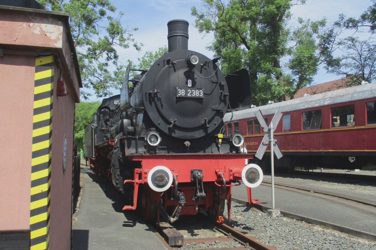 Ex-DRG 38 2383 stands guard at the DDM in Neuenmarkt-Wirsberg on 20 May 2018.