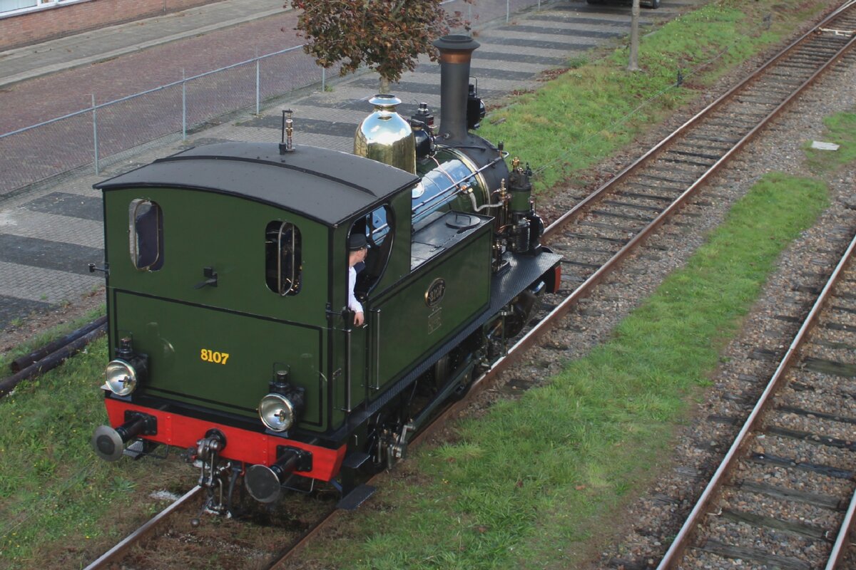 Ex-NS 8107 runs round in preparation for a steam shuttle train to Boekelo at Haaksbergen on 14 October 2023.