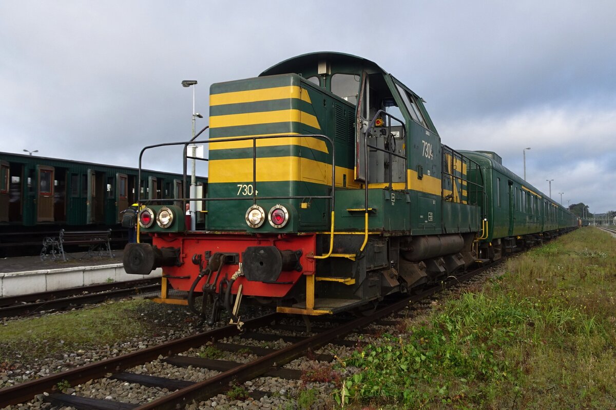 Ex-SNCB 7304 stands at Mariembourg and gets photographed on 22 September 2023 before she will shunt one of the hourly steam shuttle trains at Mariembourg.