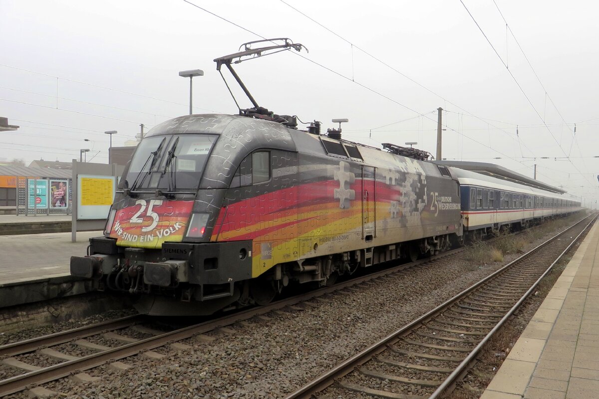Ex-TX Log U2-060 stands with an Abellio replacement train at Bochum Hbf on 26 January 2022. From 1 February 2022, Abelio Rail will vanish from the German tracks.