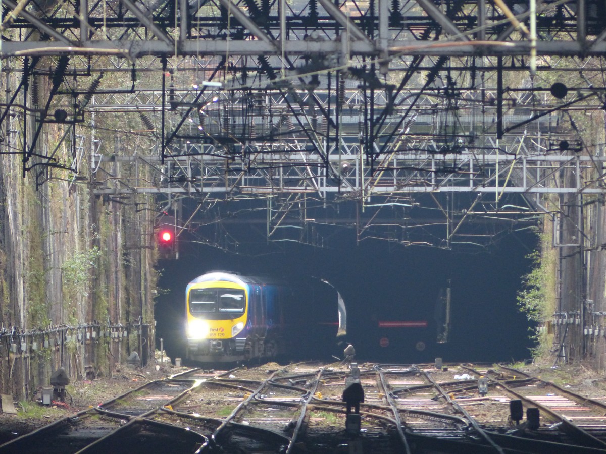 First TransPennine Express 185 129 arriving in Liverpool Lime Street, 11.3.2015