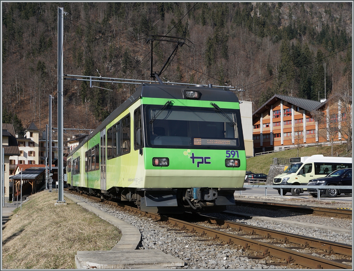 From the opposite direction (i.e. traveling from Aigle to Les Diablerets) the TPC Beh 4/8 591 reaches Le Sépey train station. Feb 17, 2024