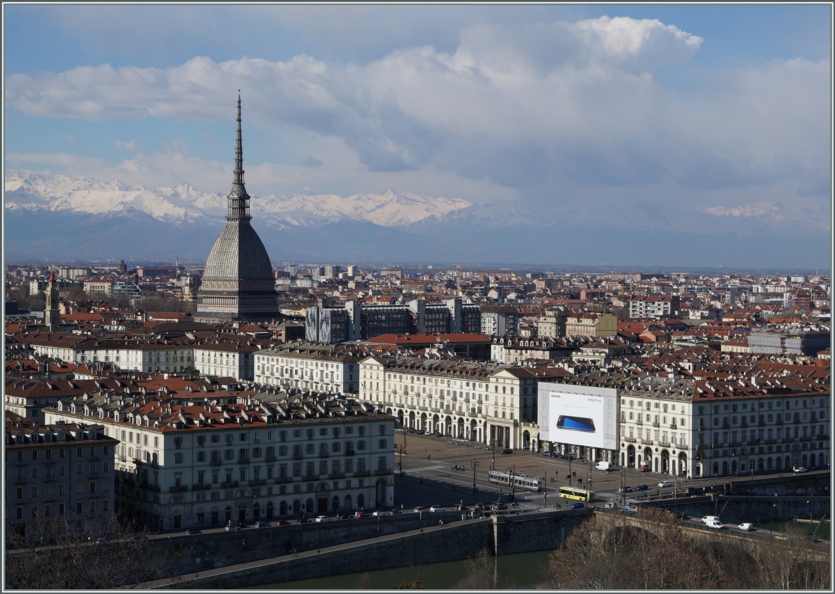 GTT Tram and Bus on the Piazza Vittorio Veneto in Torino. 08.03.2016