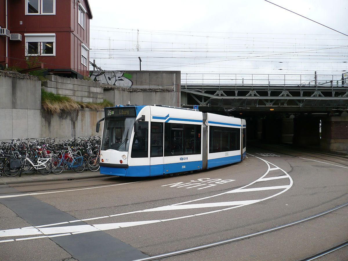 GVBA tram 2135 coming from the  De Ruyterkade . Stationsplein, Amsterdam 22-04-2015.