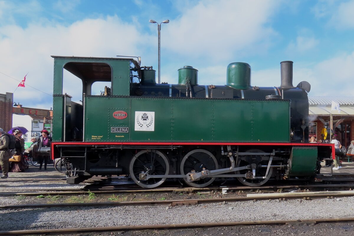 HELENA 2069 of the Stoomtrein Dendermonde-Puurs was guest at the CFV3V and stands here at Mariembourg on 22 September 2023 in preparation for haulage of a steam shuttle. 