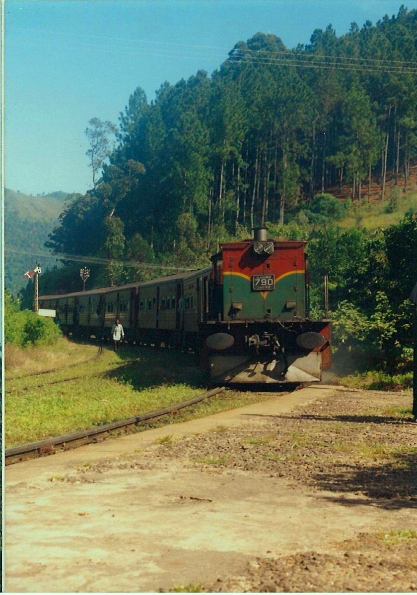Henschel Thyssen Class M6- 790 arriving Diyathalawa, one of the scenic stations in the hill country line 

